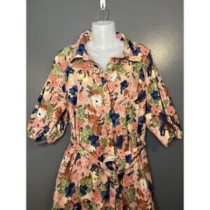 Eloquii Elements Dress Womens 22 Floral Belted Puff Sleeve Shirt Knee Length